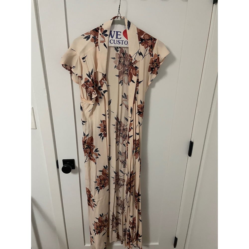 Saltwater Luxe Women's Floral Print Midi Dress Sleeveless Summer Beige L‎